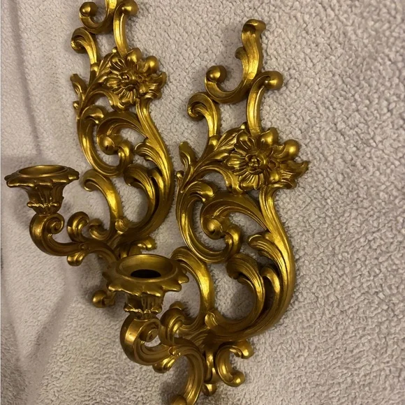 Elegant Vintage SYROCO Gold Wall Sconce Set - Picture 5 of 5